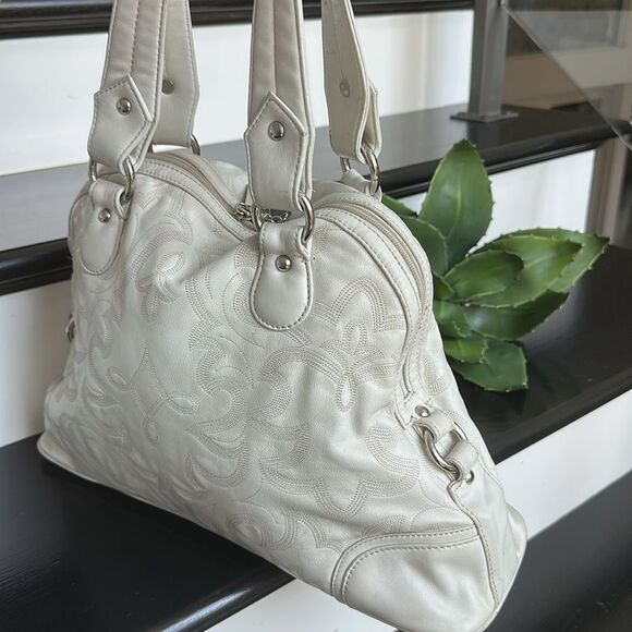 Donald J Pliner Genuine Leather Shoulder Purse Stitched Design Elegant Tote - Picture 5 of 13